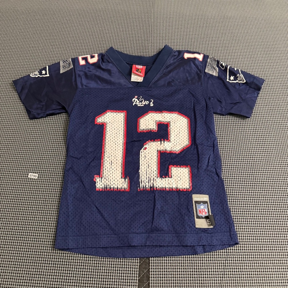 Reebok Tom Brady New England Patriots Jersey Youth Small 8 Navy Blue NFL 12
